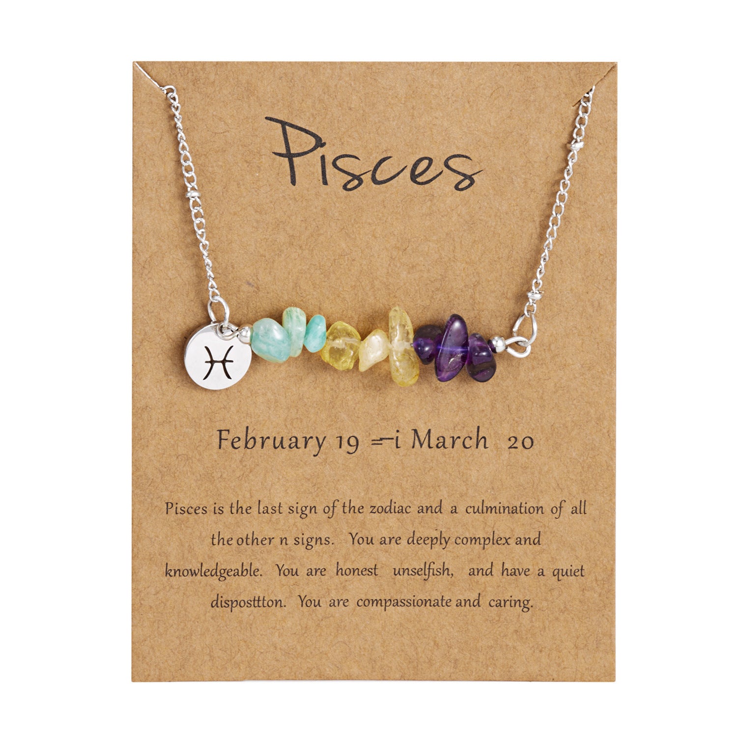 Wholesale Stainless Steel Zodiac Necklace Irregular Natural Stone Pendant Necklace